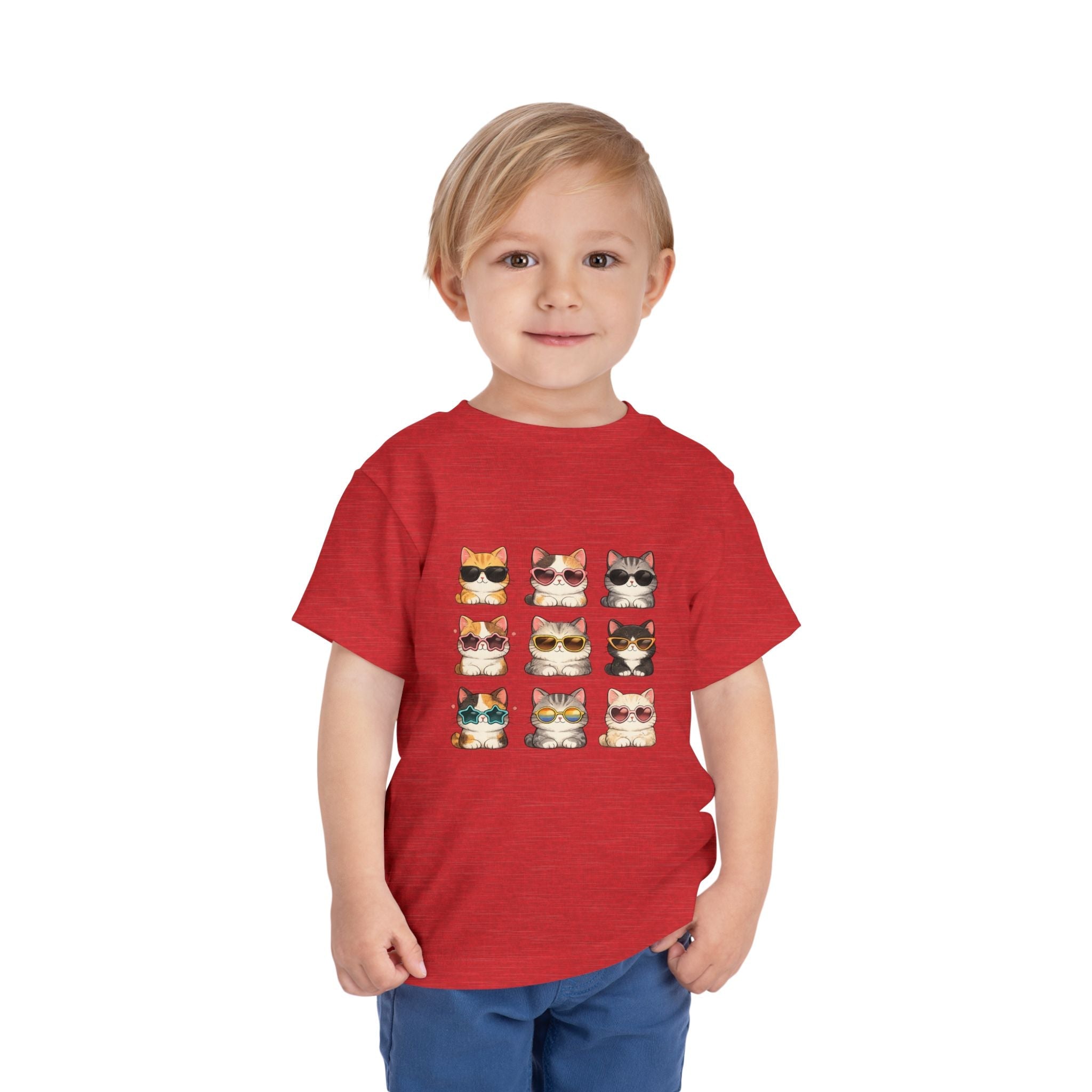 Toddler Tee — Cute Sunglasses Cats Grid Graphic