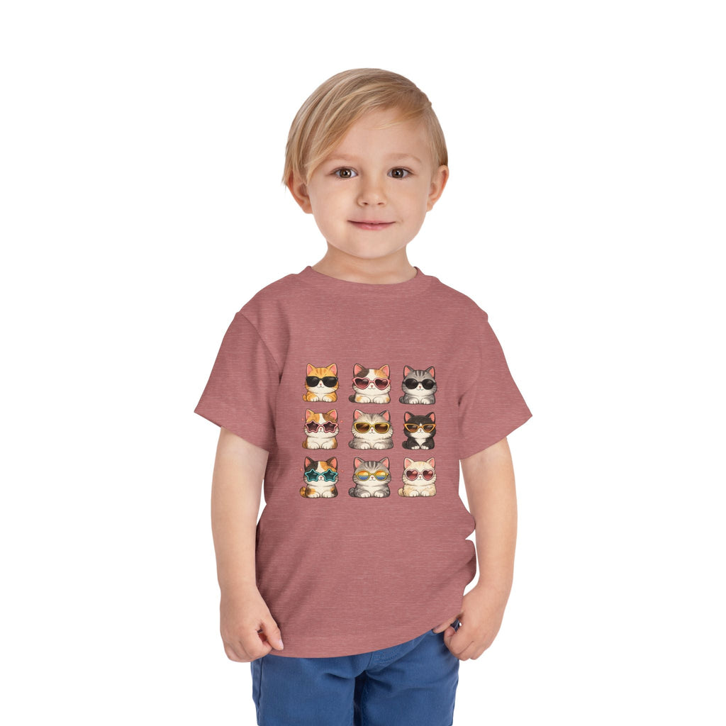 Toddler Tee — Cute Sunglasses Cats Grid Graphic
