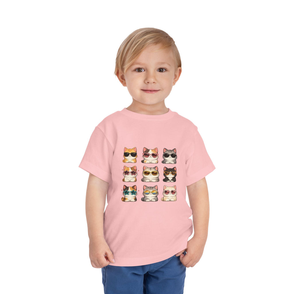 Toddler Tee — Cute Sunglasses Cats Grid Graphic