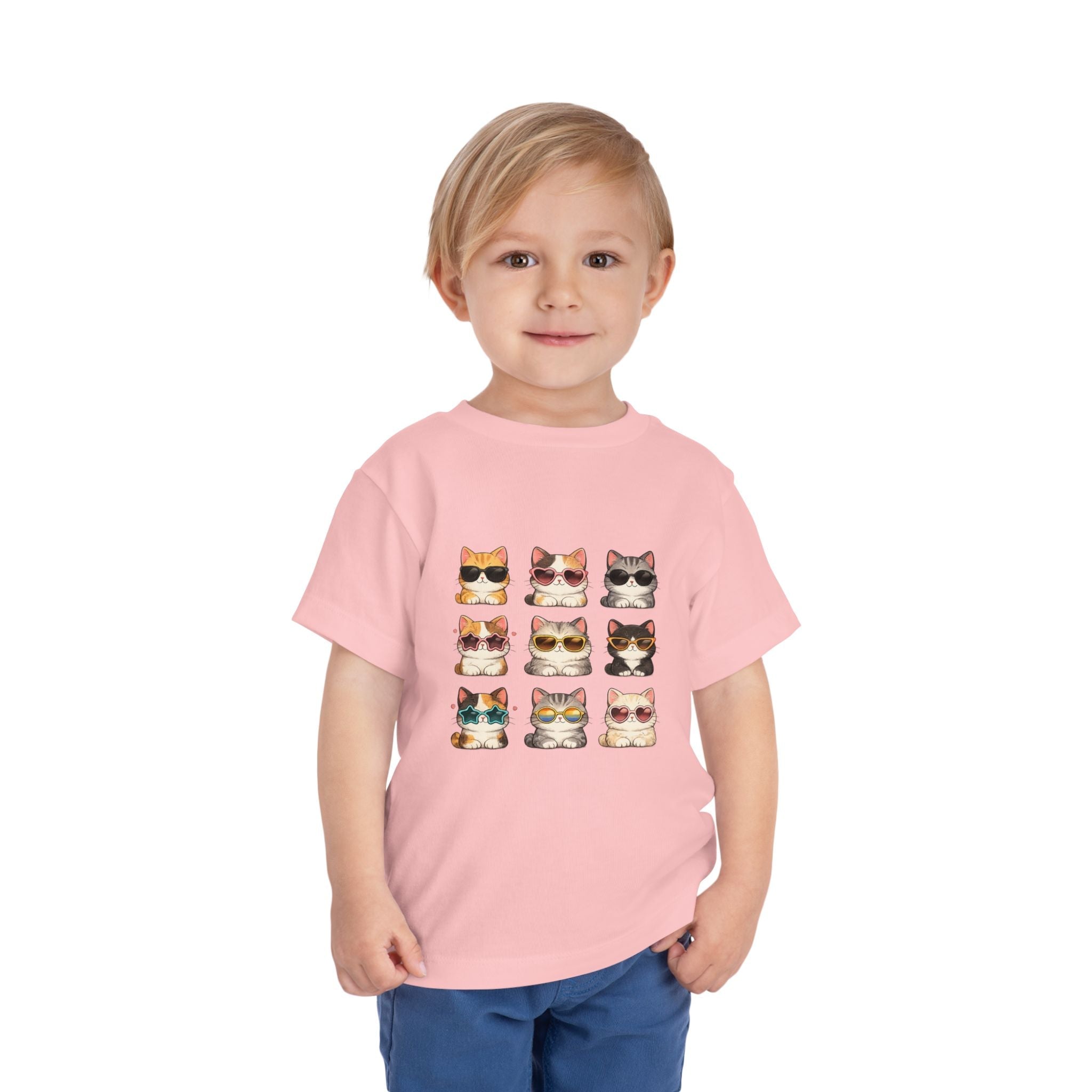 Toddler Tee — Cute Sunglasses Cats Grid Graphic