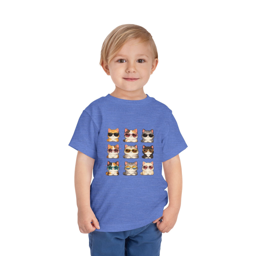 Toddler Tee — Cute Sunglasses Cats Grid Graphic