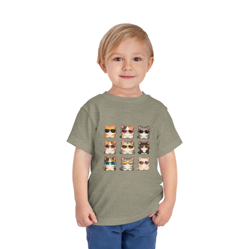 Toddler Tee — Cute Sunglasses Cats Grid Graphic
