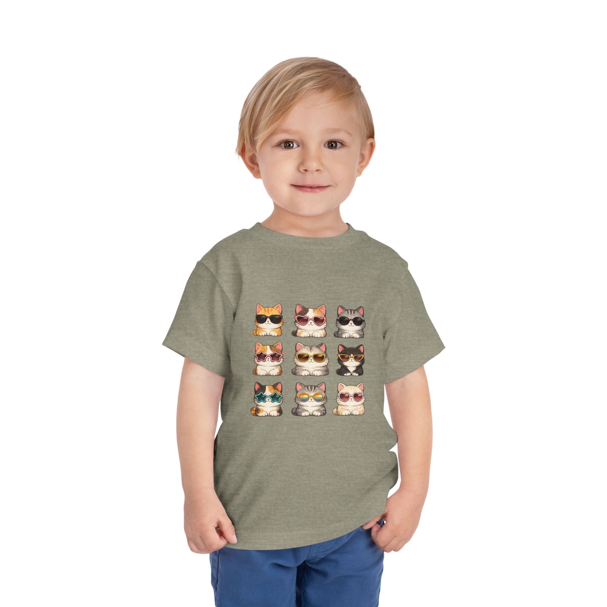 Toddler Tee — Cute Sunglasses Cats Grid Graphic