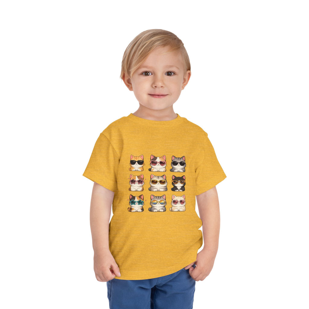 Toddler Tee — Cute Sunglasses Cats Grid Graphic