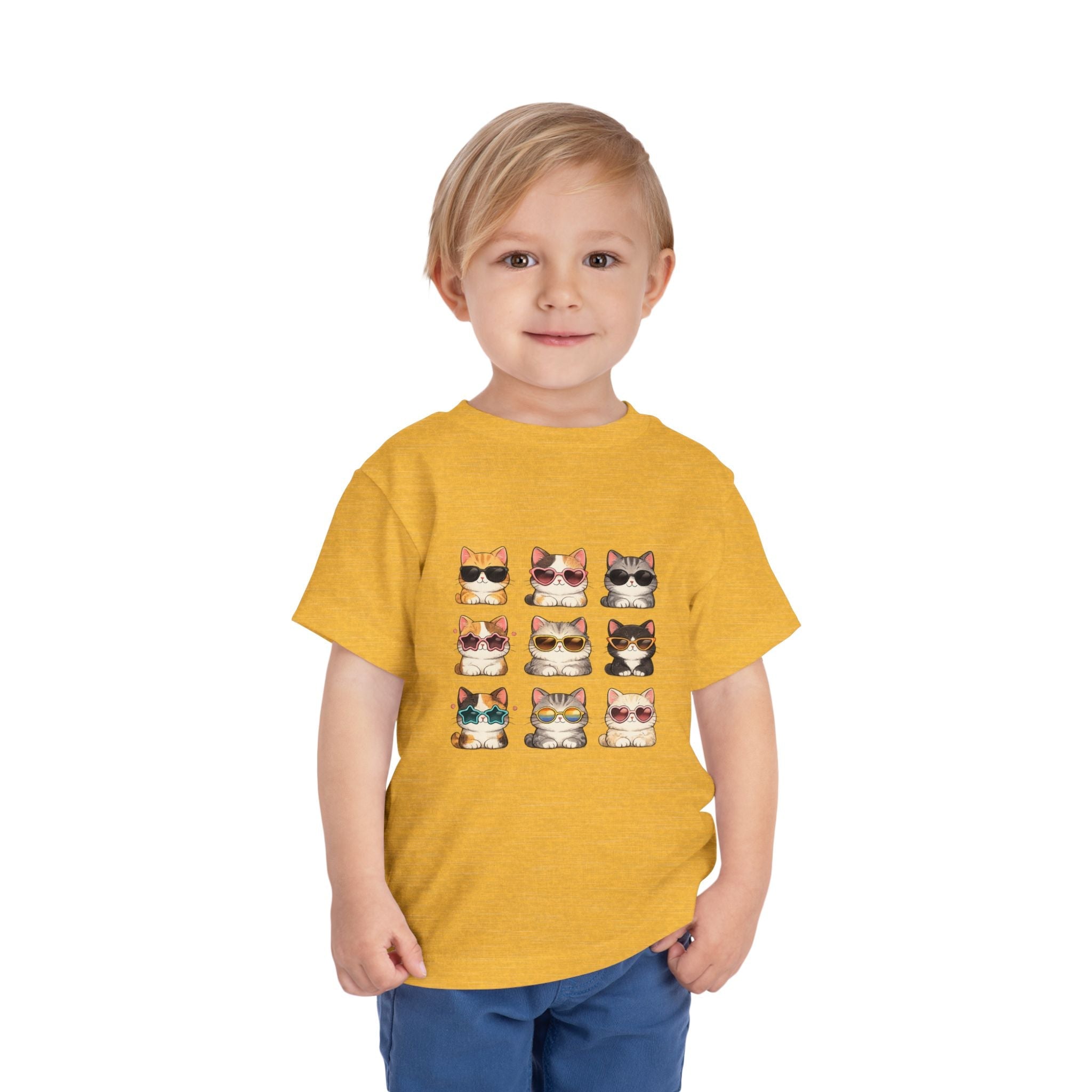 Toddler Tee — Cute Sunglasses Cats Grid Graphic