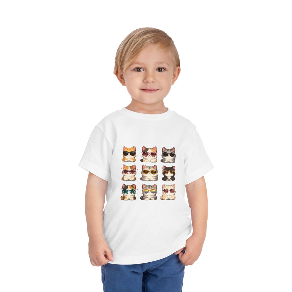 Toddler Tee — Cute Sunglasses Cats Grid Graphic