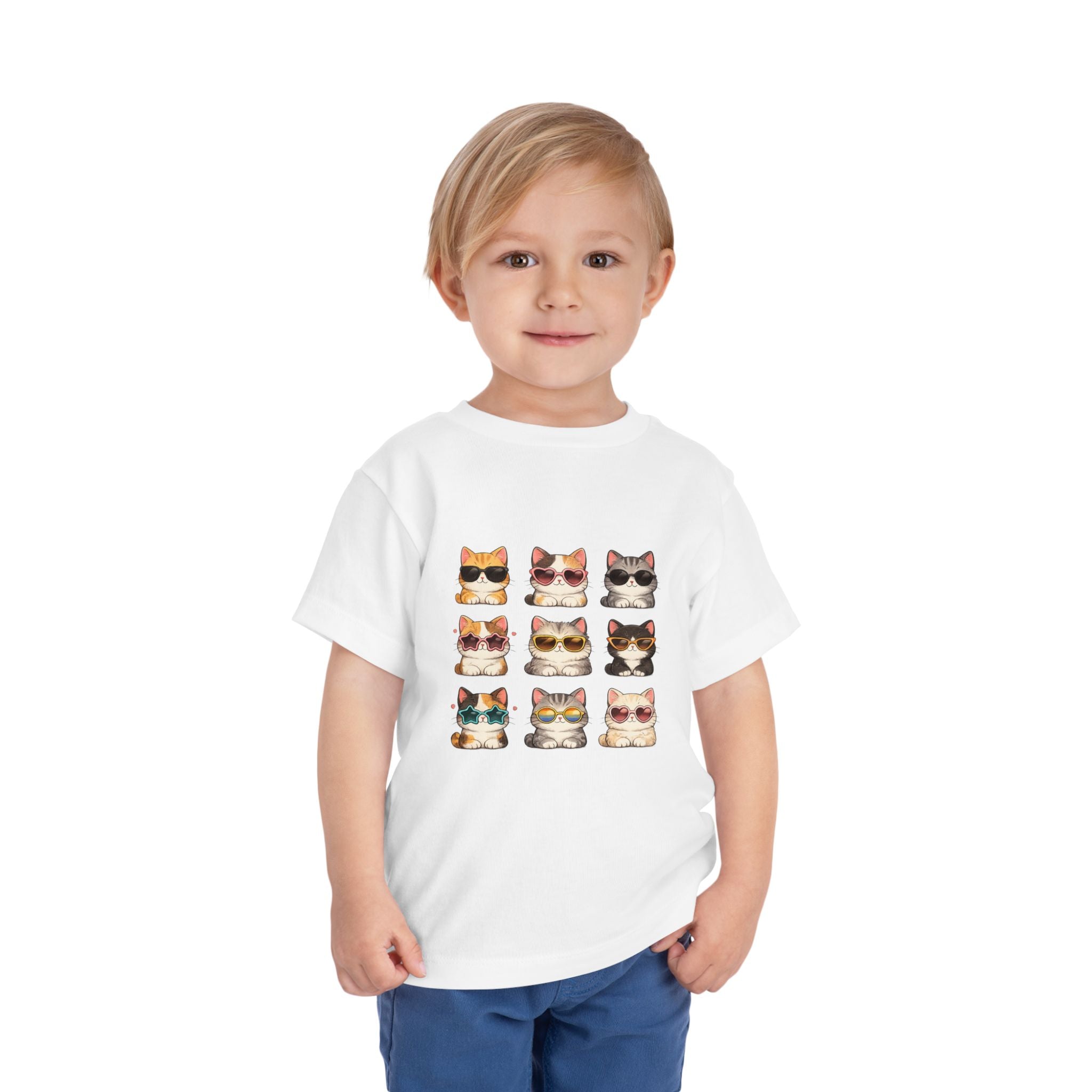 Toddler Tee — Cute Sunglasses Cats Grid Graphic