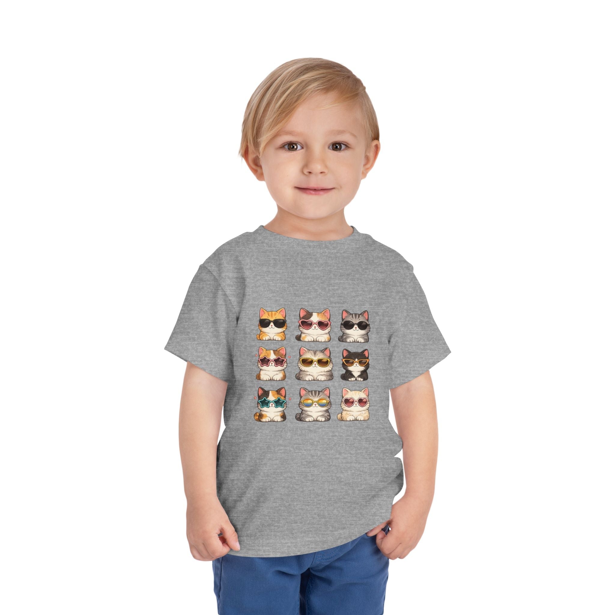 Toddler Tee — Cute Sunglasses Cats Grid Graphic