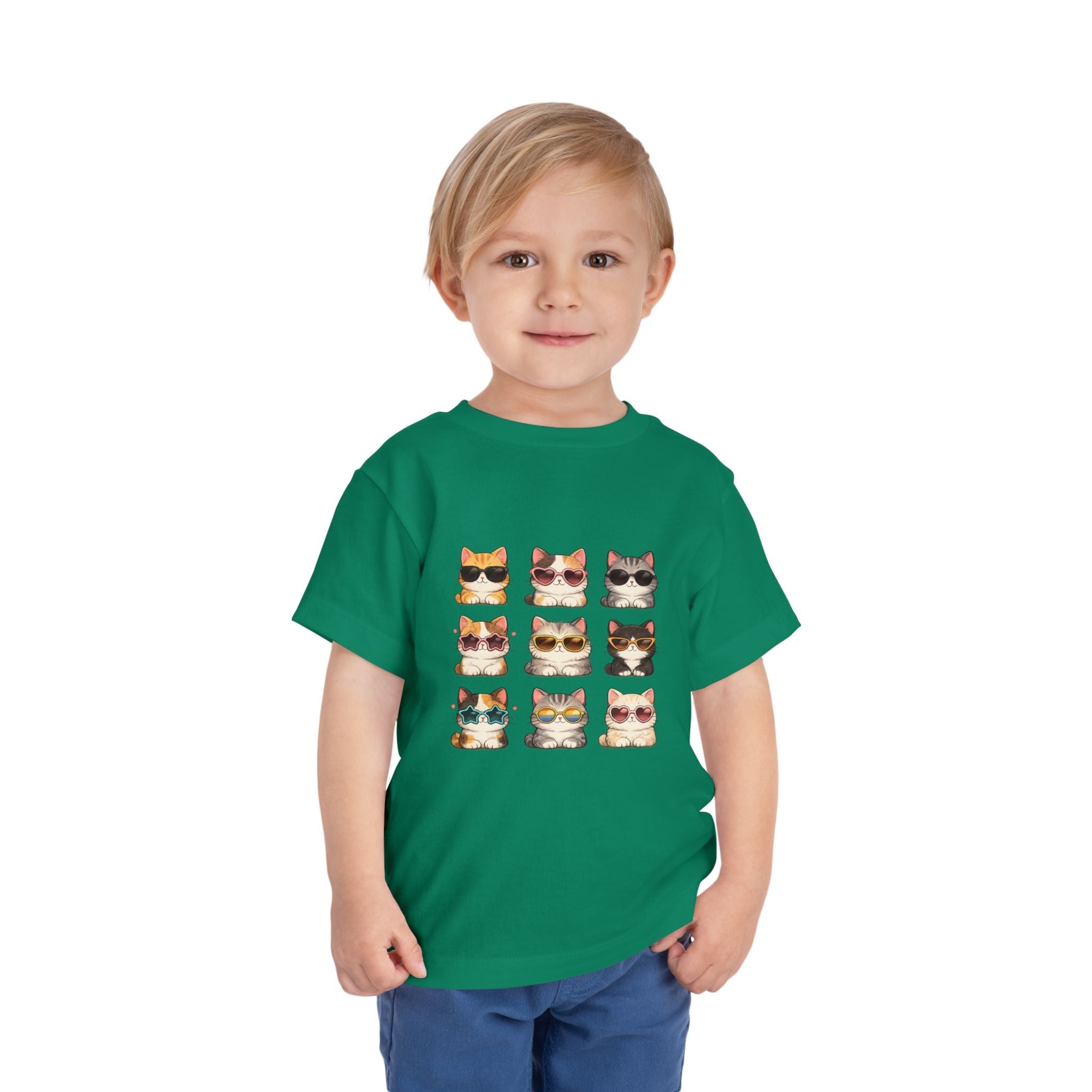 Toddler Tee — Cute Sunglasses Cats Grid Graphic