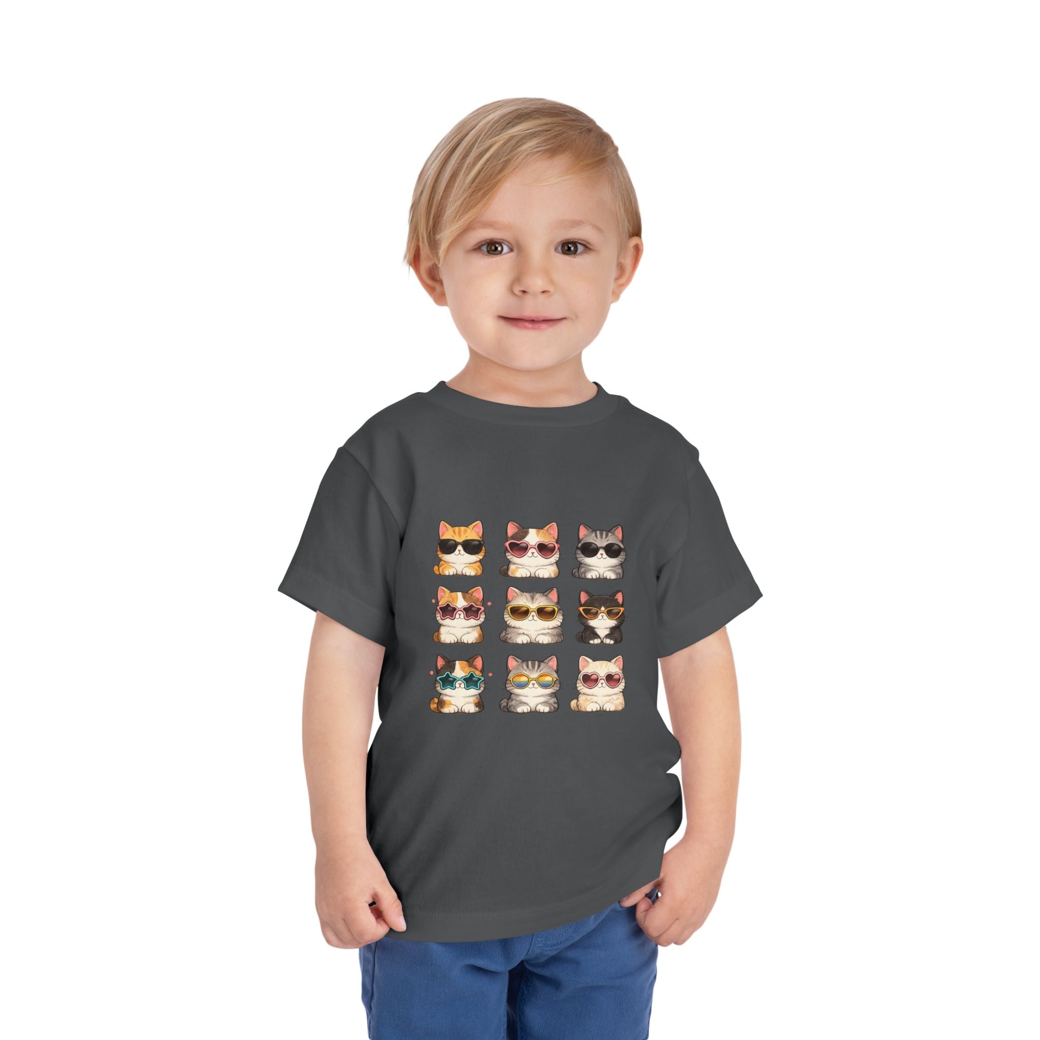 Toddler Tee — Cute Sunglasses Cats Grid Graphic