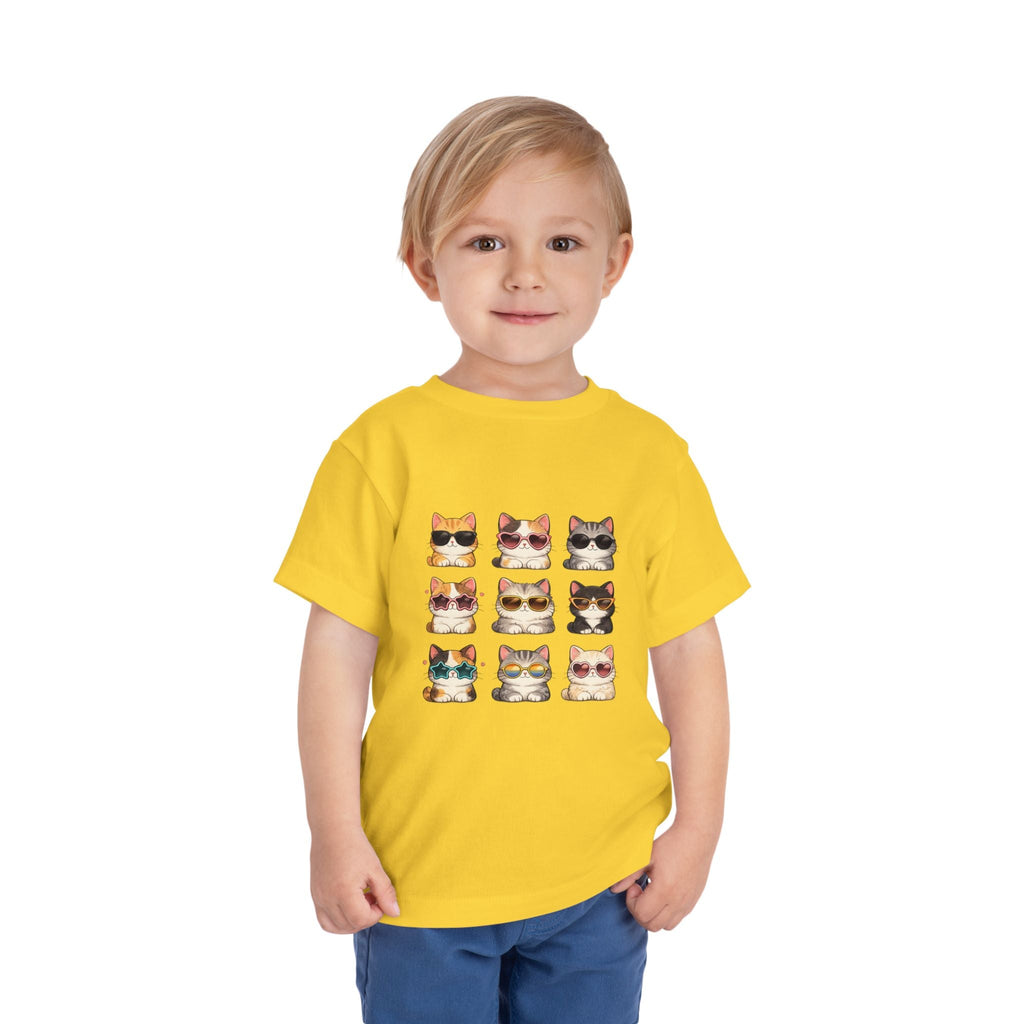Toddler Tee — Cute Sunglasses Cats Grid Graphic