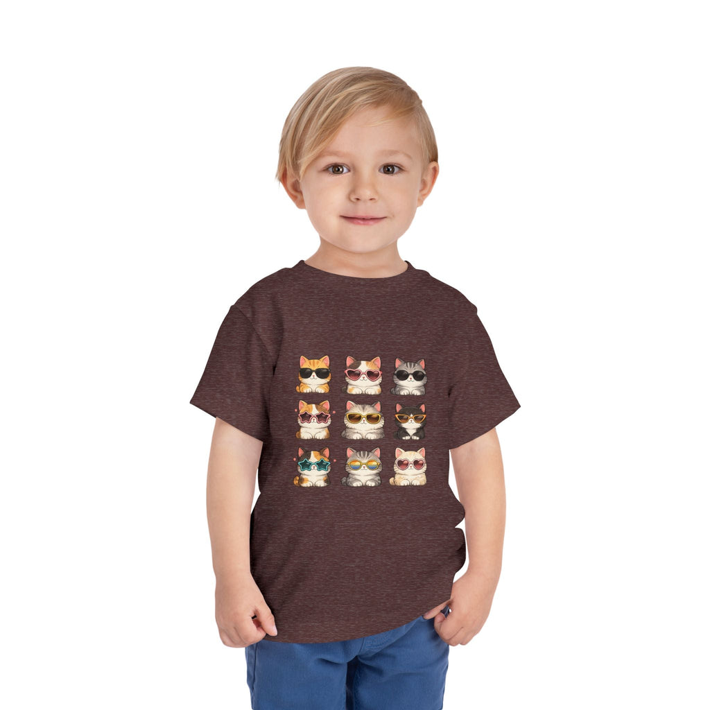Toddler Tee — Cute Sunglasses Cats Grid Graphic