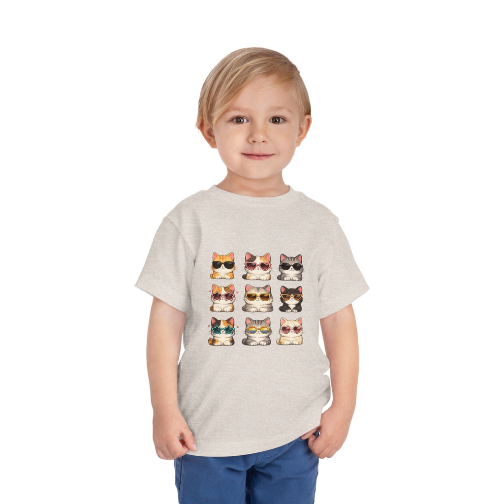 Toddler Tee — Cute Sunglasses Cats Grid Graphic