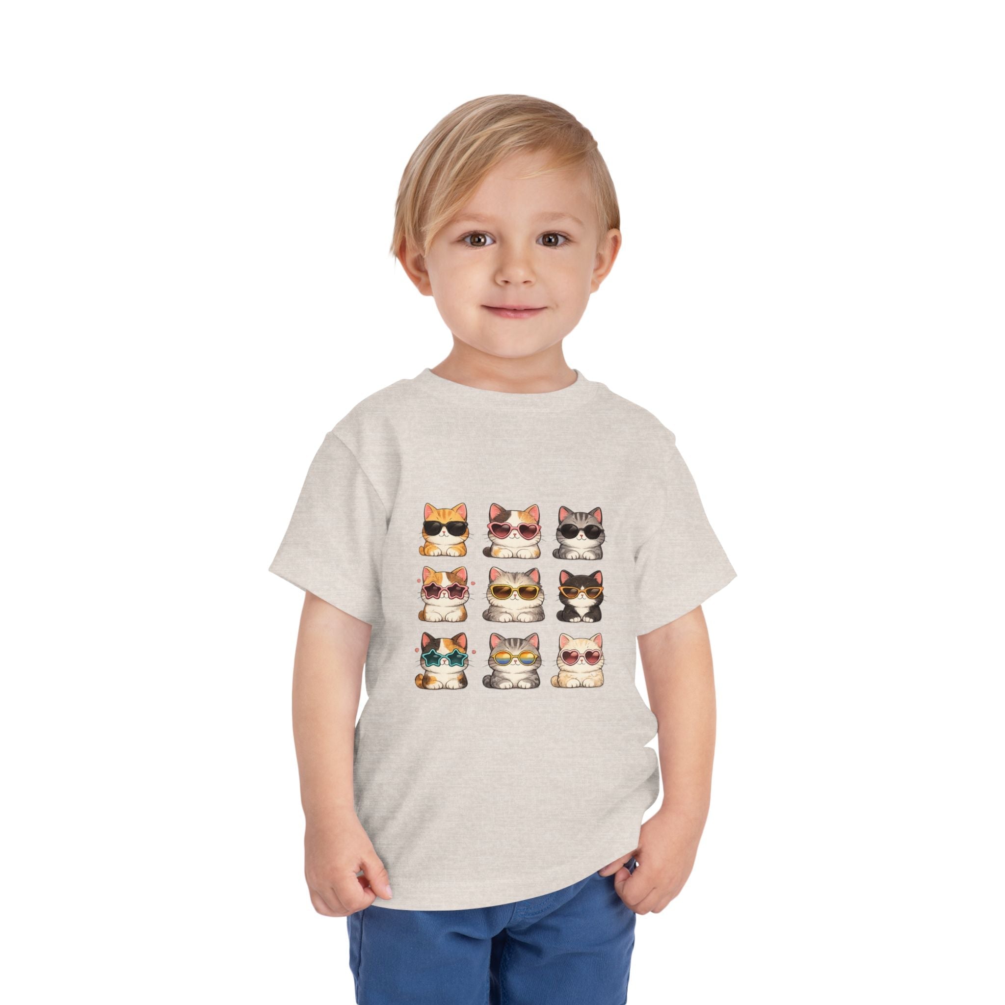Toddler Tee — Cute Sunglasses Cats Grid Graphic