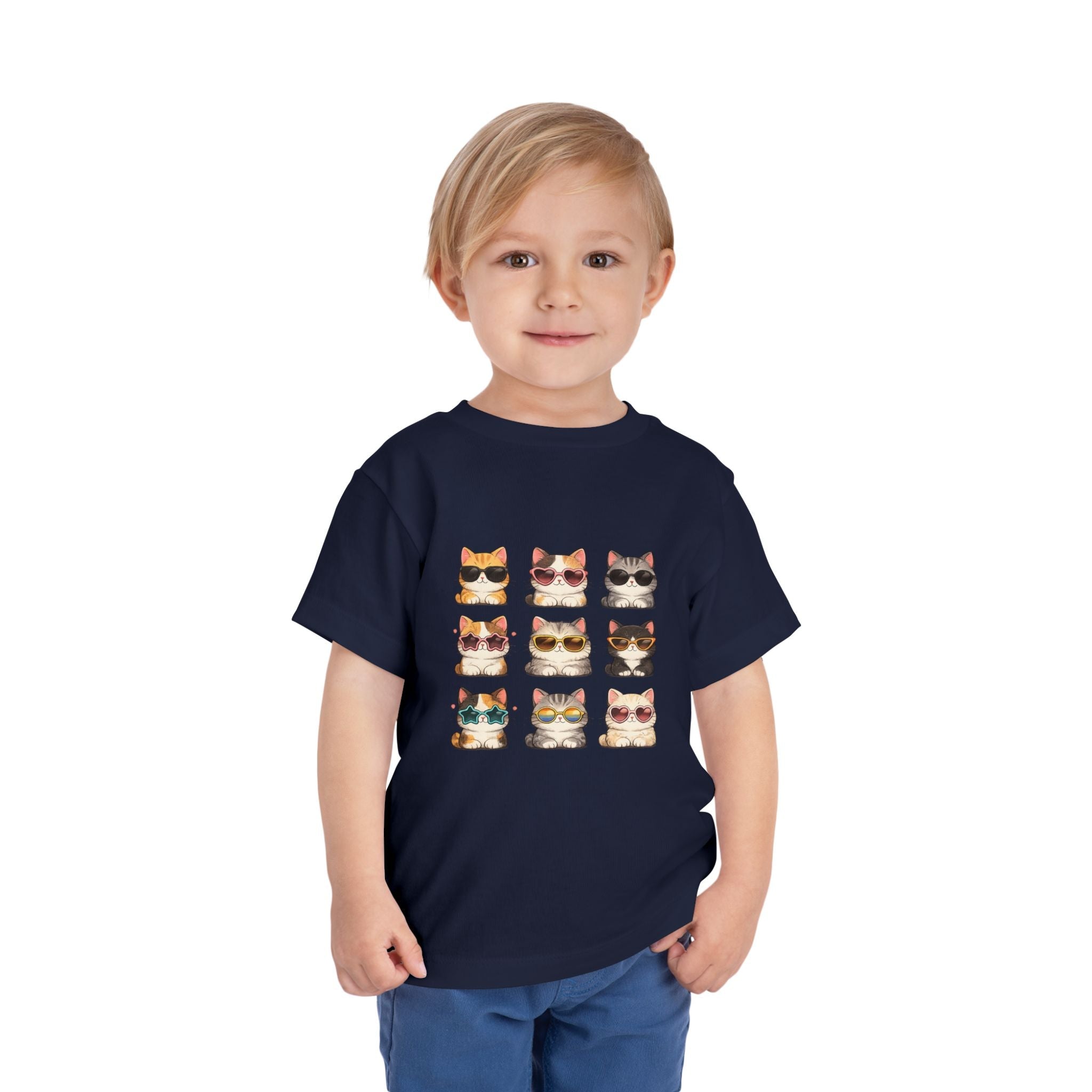 Toddler Tee — Cute Sunglasses Cats Grid Graphic